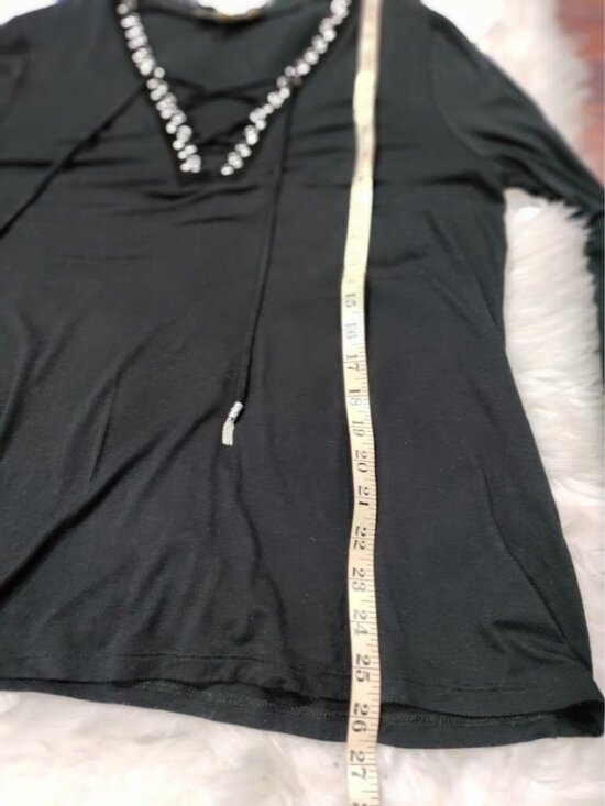 Michael Kors Bell Sleeve Black Lace Up Deep V Top Large - Picture 7 of 14